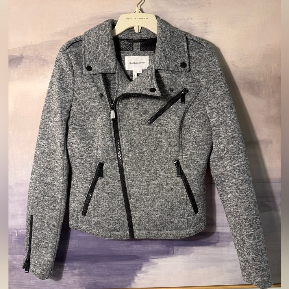 Women’s Gray Knit Wool Look Zippered Moto Jacket